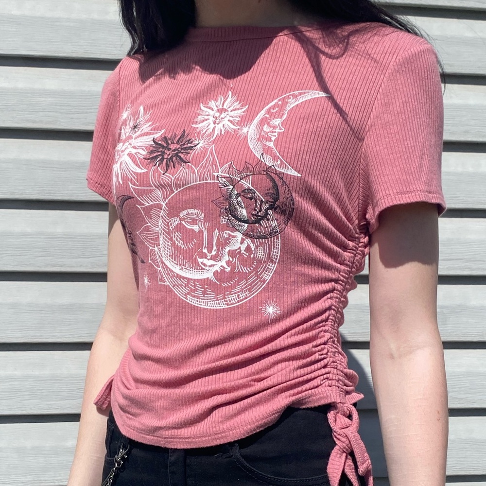 Sun & moon design pink shirt